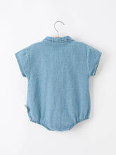 denim bubble romper buttons