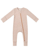 tan stripe 2-way zip romper