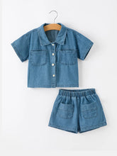 denim boxy shirt and short set