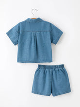 denim boxy shirt and short set