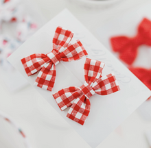 gingham red pigtail bow set