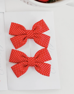 red polka dot pigtail bow set