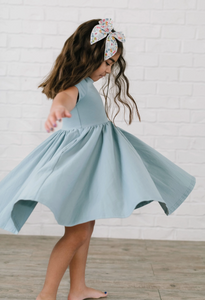 classic twirl dress in dusty blue