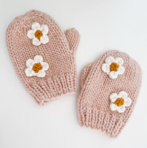 knit flower mittens