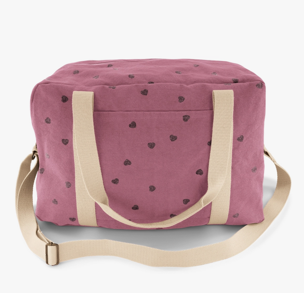 changing bag in purple hearts