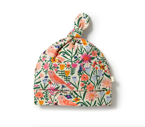 knot hat in birdy floral