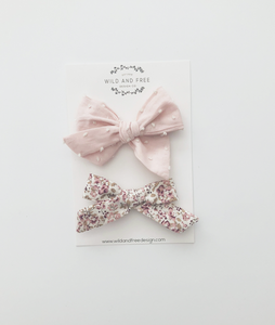 pink swiss dot and floral pigtail set