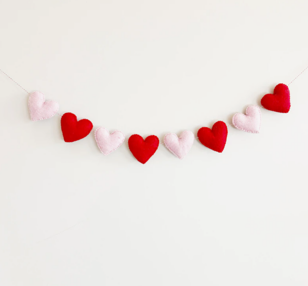 pink and red hearts felt garland