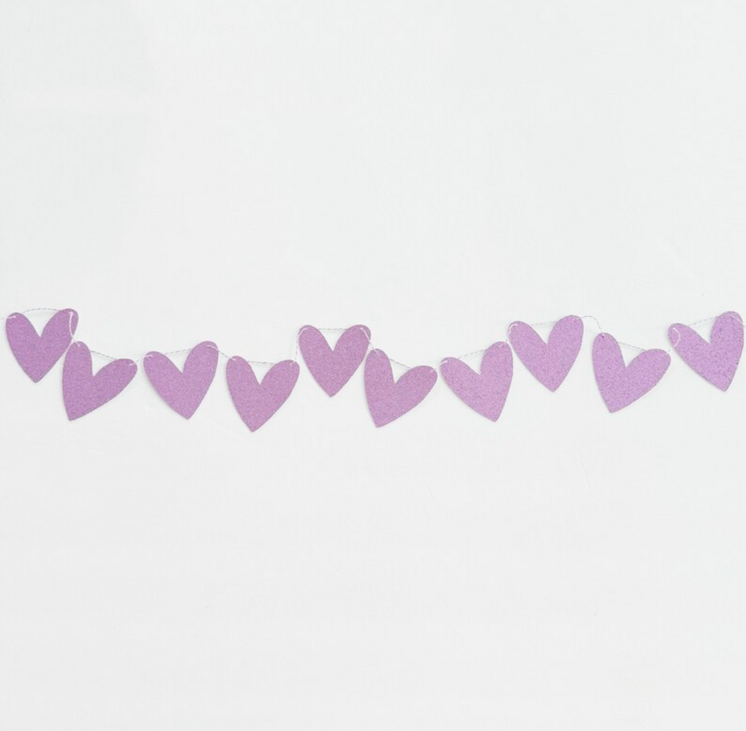 purple glitter hearts paper banner