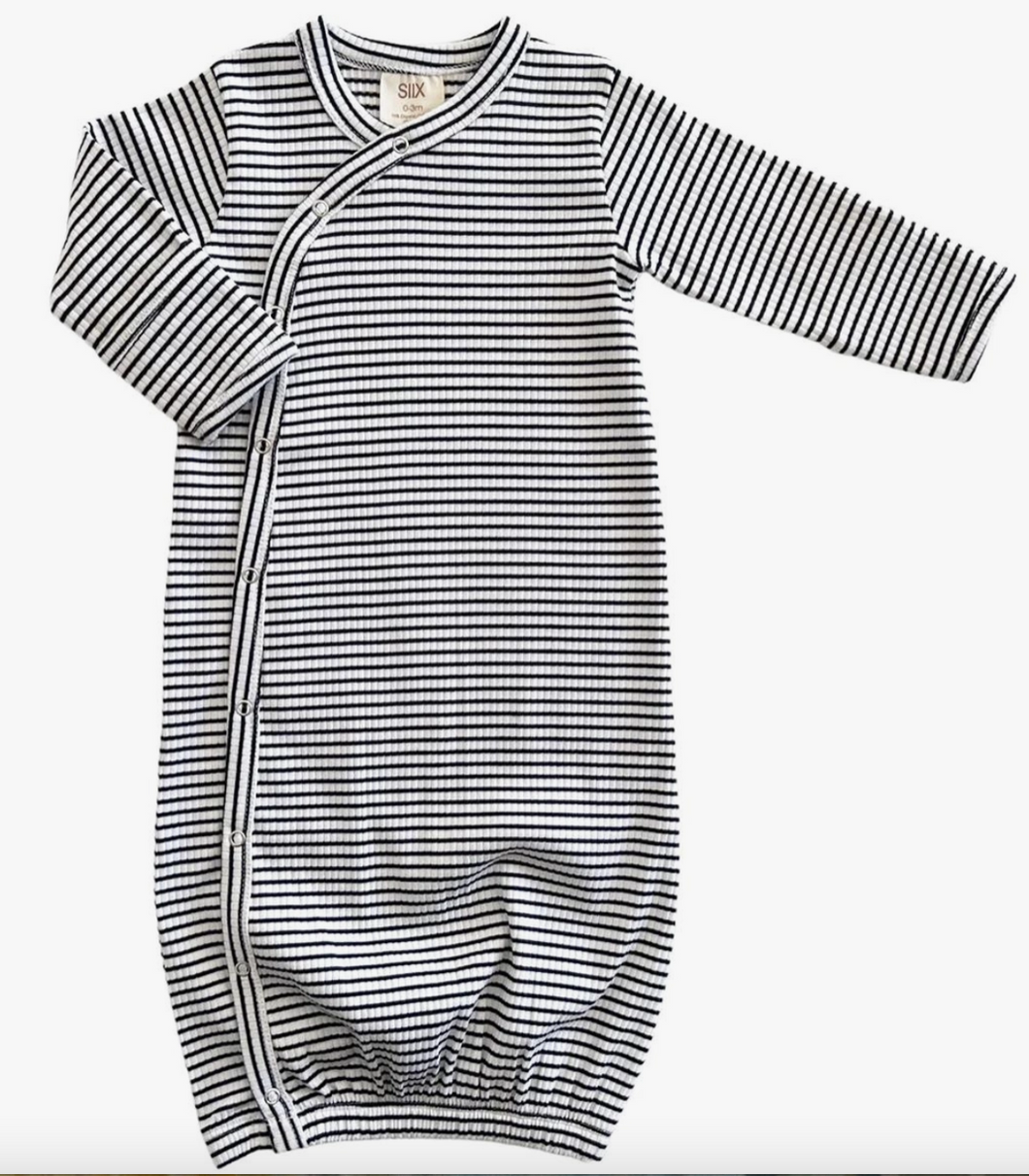 baby gown in black stripe