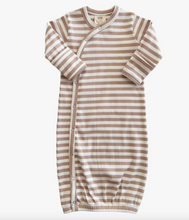 baby gown in tan stripe