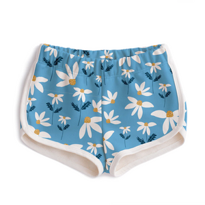 french terry shorts in blue daisies