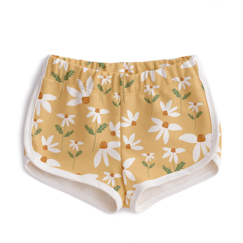 french terry shorts in yellow daisies