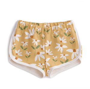 french terry shorts in yellow daisies