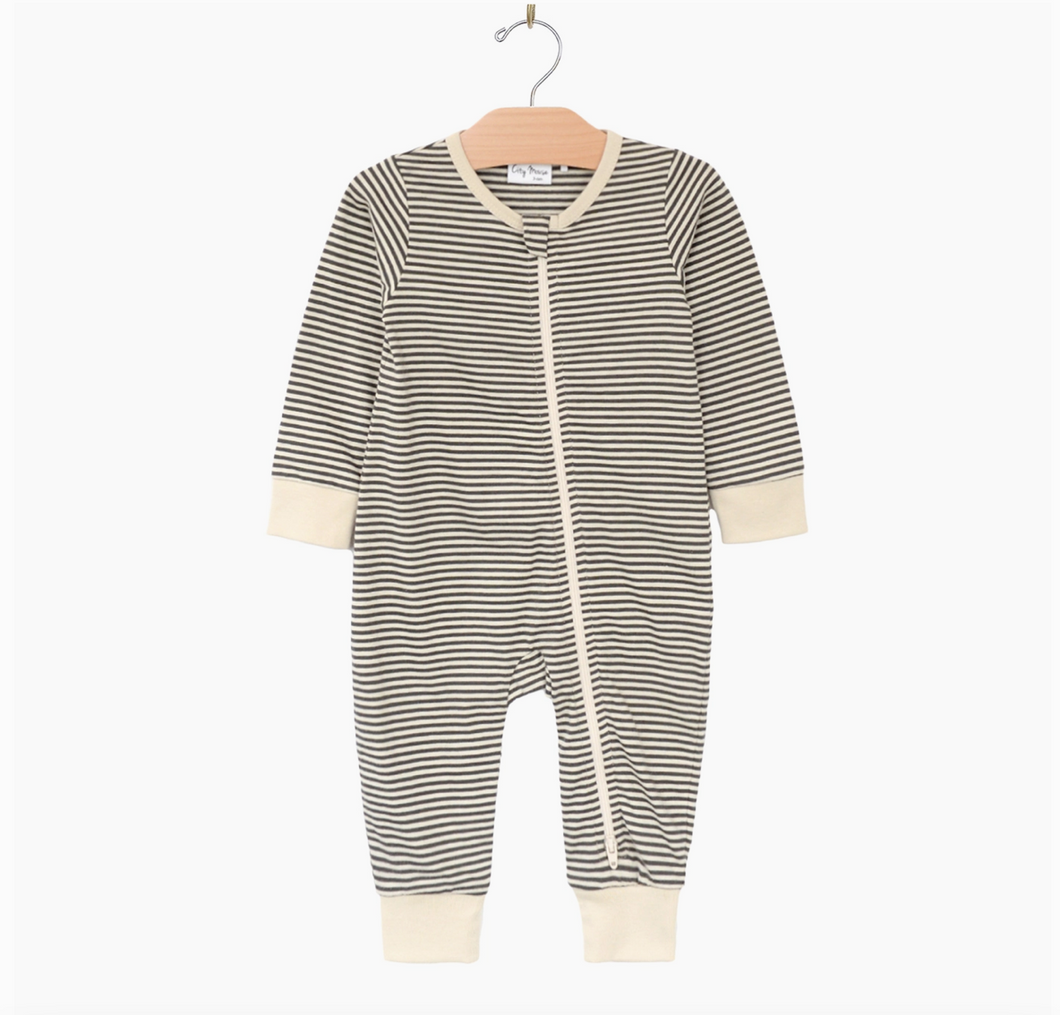 romper in charcoal stripe