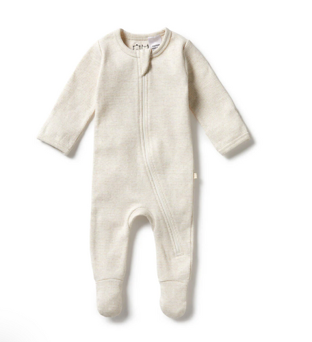 footie zipsuit in oatmeal