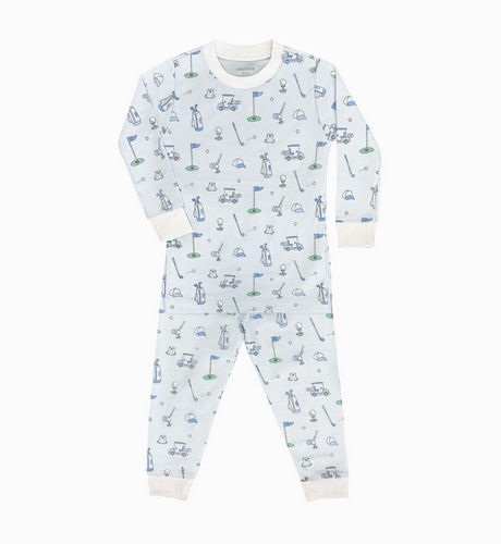 blue golf print pima pj set