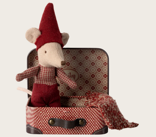 christmas baby mouse in suitcase