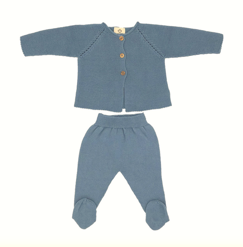 newborn knit set in dusty blue