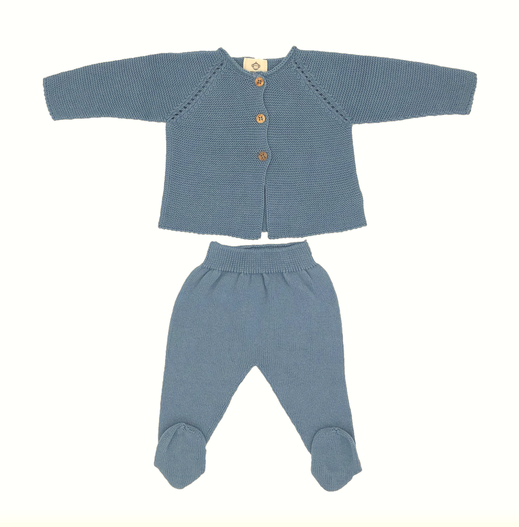 newborn knit set in dusty blue