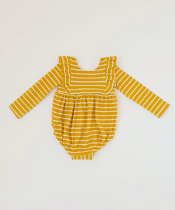 leah romper in mustard stripe