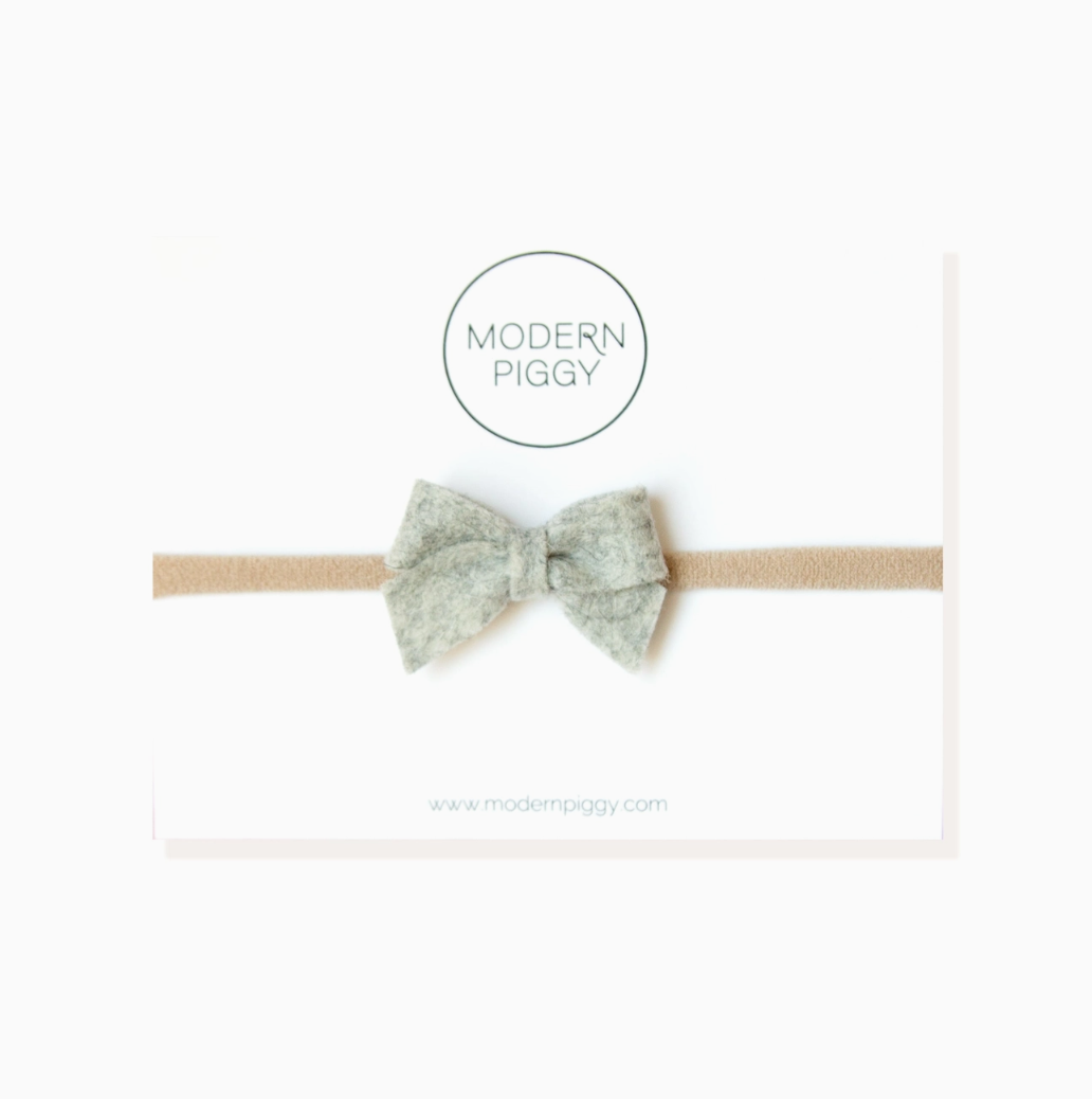 felt bow headband in heather gray