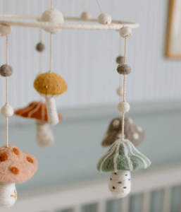 wool mobile mini mushrooms