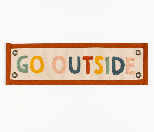 go outside embroidered banner