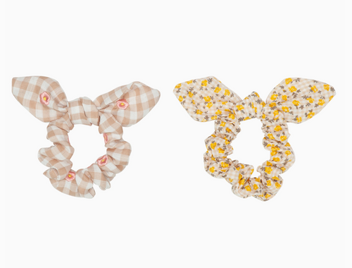 yellow floral bunny ear scrunchies