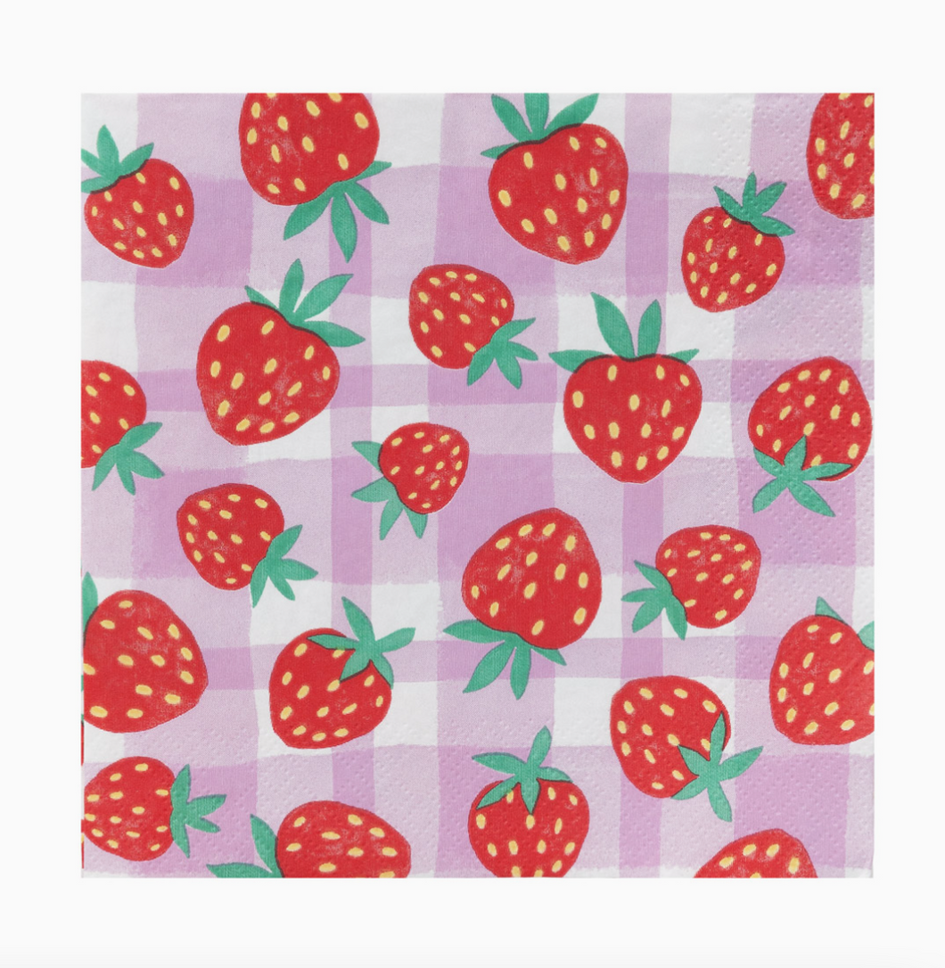 strawberry gingham paper napkins 20pk