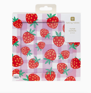 strawberry gingham paper napkins 20pk