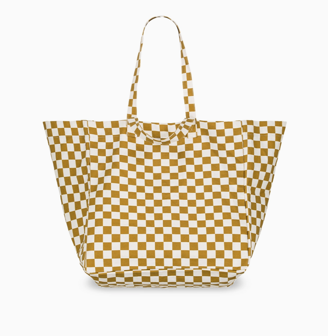 tote in caramel check
