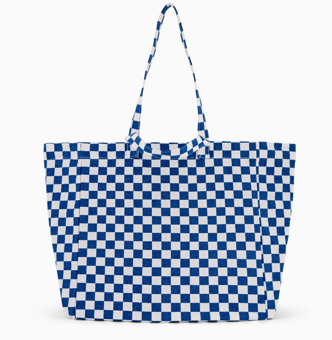 tote in blue check