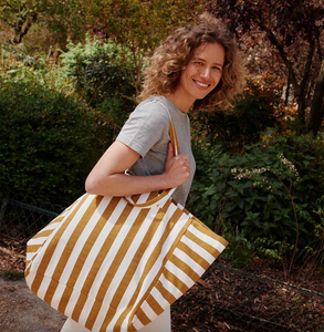 tote in caramel stripe