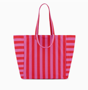 tote in orchid + tomato stripe