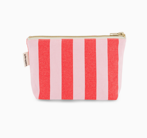zip pouch in candy pink + tomato stripe