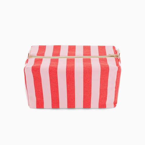 toiletry bag in candy pink + tomato stripe