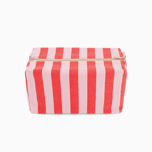 toiletry bag in candy pink + tomato stripe