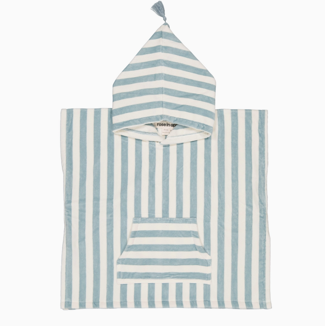 towel poncho in blue cloud stripe