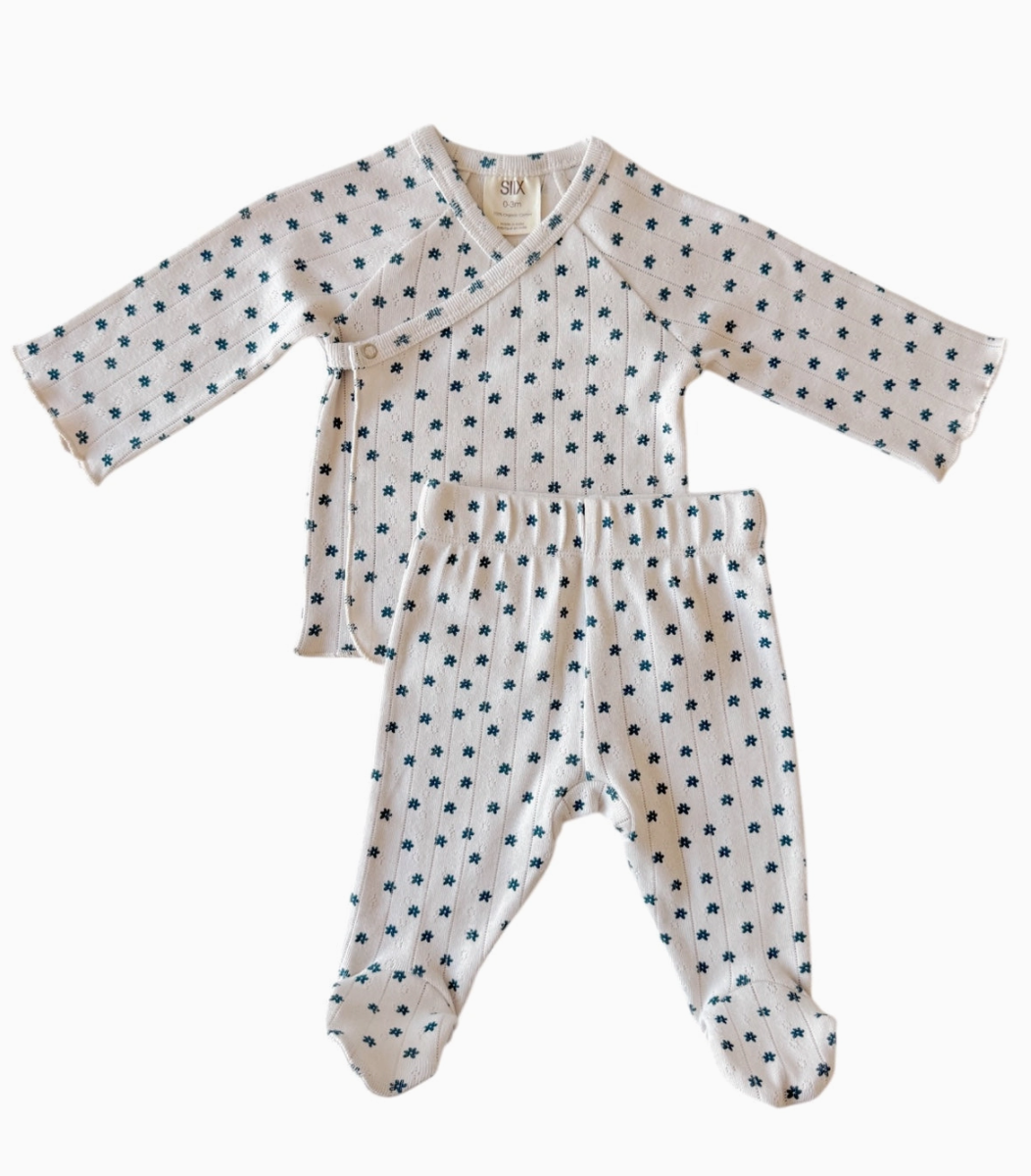 pointelle set in blue floral