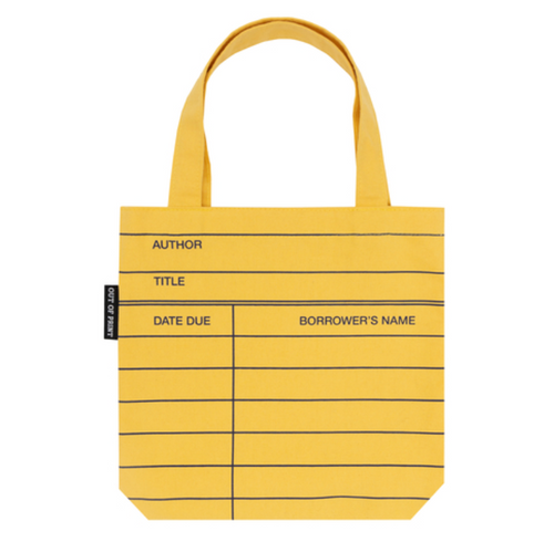 yellow library card mini tote bag