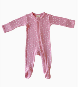 pointelle footie in pink floral