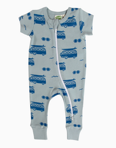 short sleeve zip romper in surf