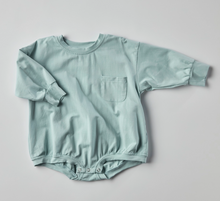 long sleeve pocket romper in light blue