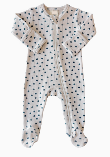 pointelle footie in blue floral