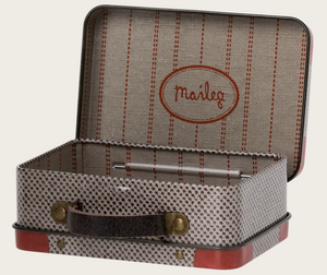 metal suitcase grey travel stamps
