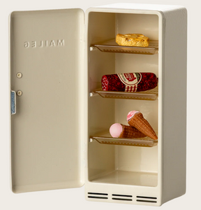 mouse off white metal fridge
