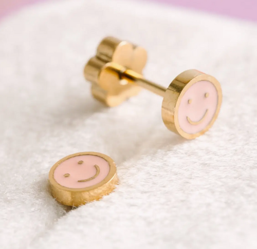 tiny pink smiley earrings