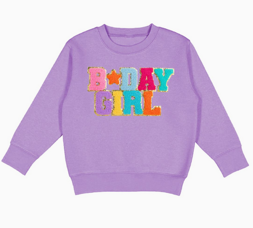 purple birthday girl patch sweatshirt