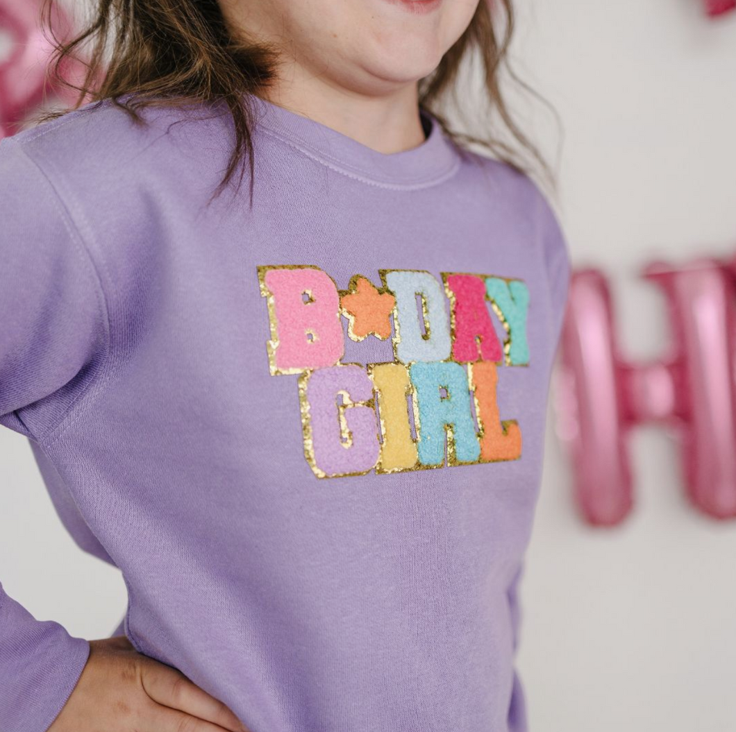 purple birthday girl patch sweatshirt